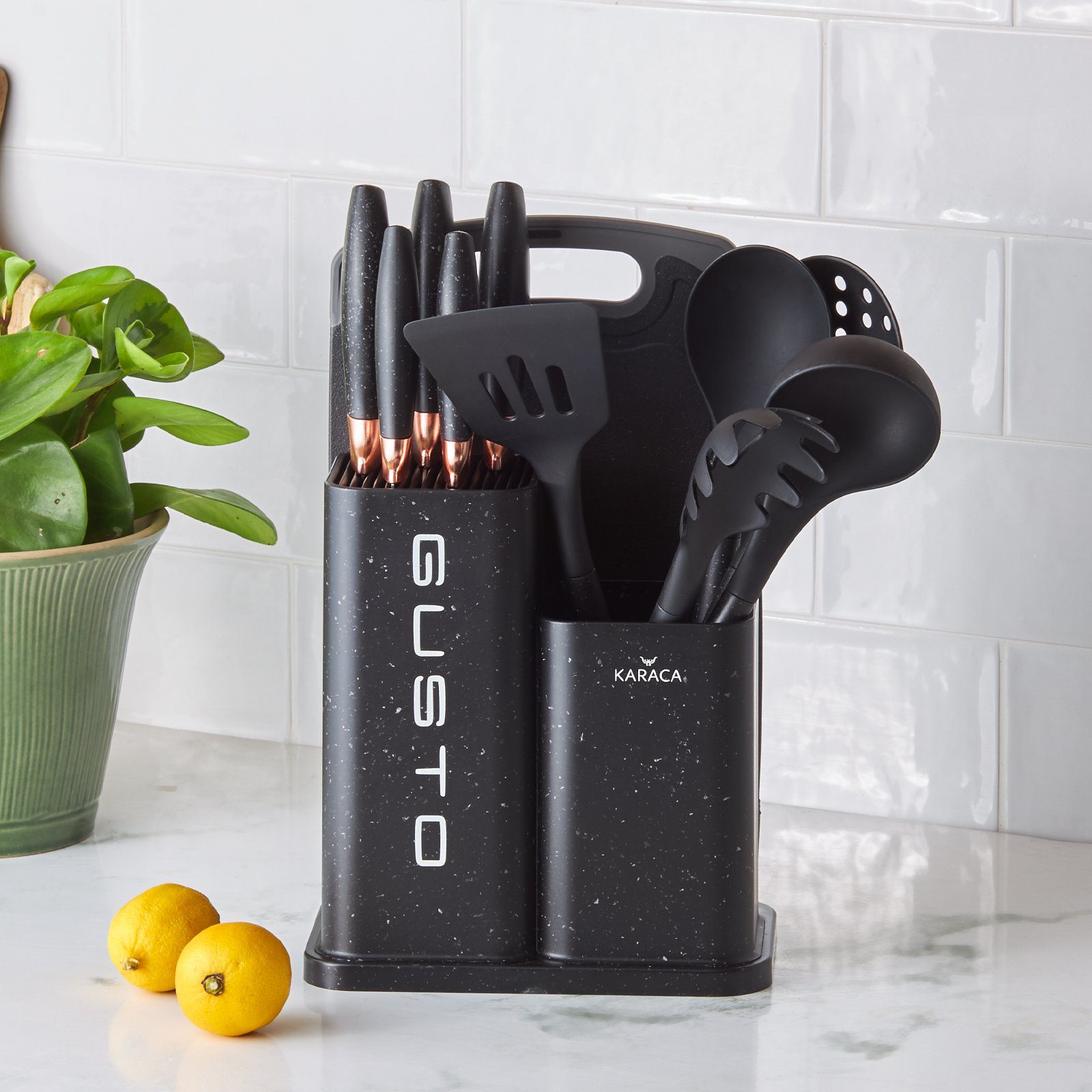 Karaca Ножи-Set Gusto Schwarz 12-Teiliges Ножи-/Schneidebrett-Set Stahl Küchenmesser