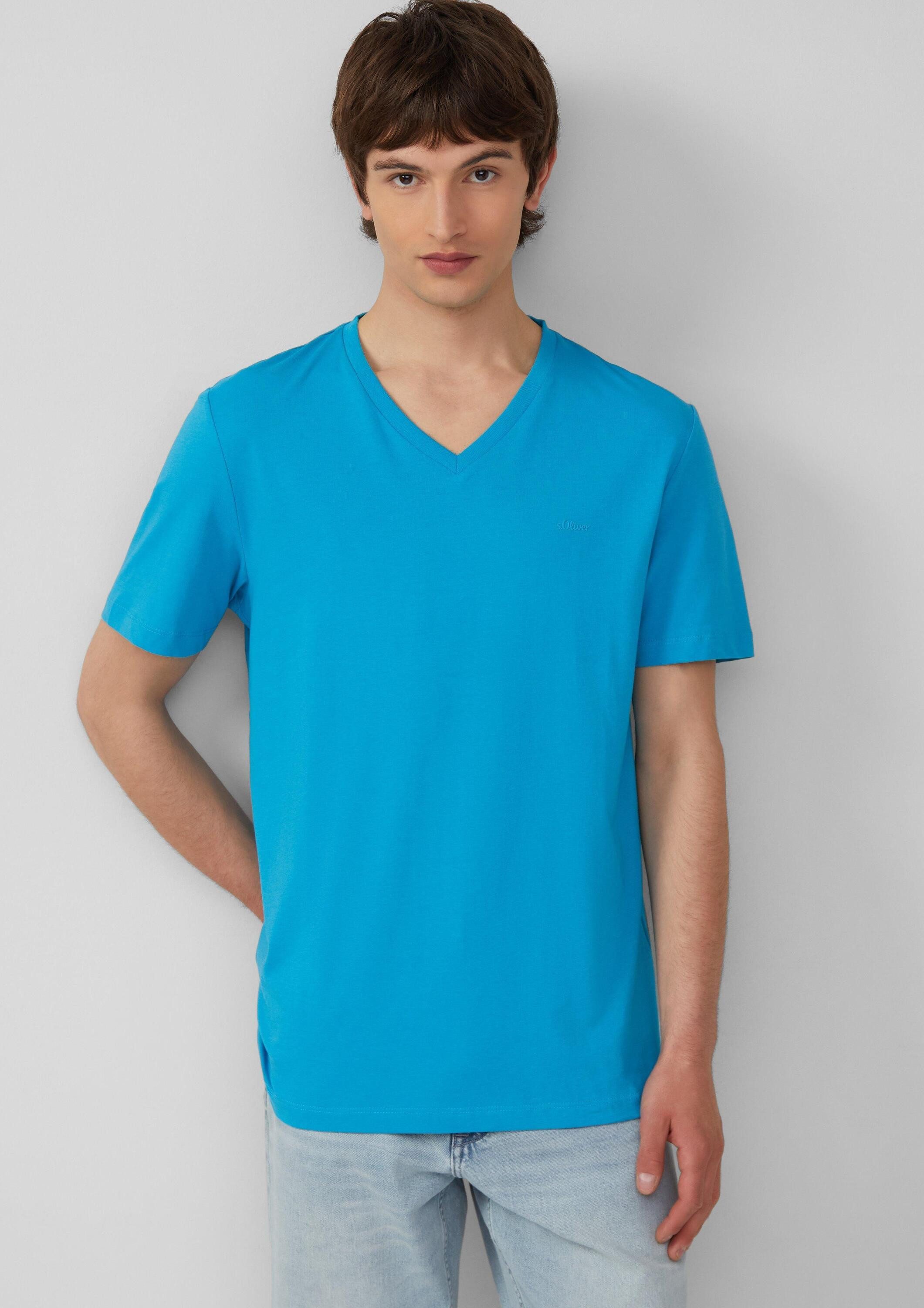 s.Oliver Kurzarmshirt T-Shirt Jersey-T-Shirt mit V-Ausschnitt und Logo günstig online kaufen