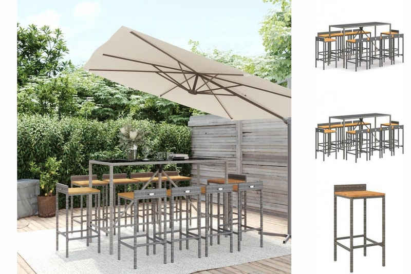 vidaXL Garten-Essgruppe 11-tlg Gartenbar-Set Grau Polyrattan Massivholz Akazie