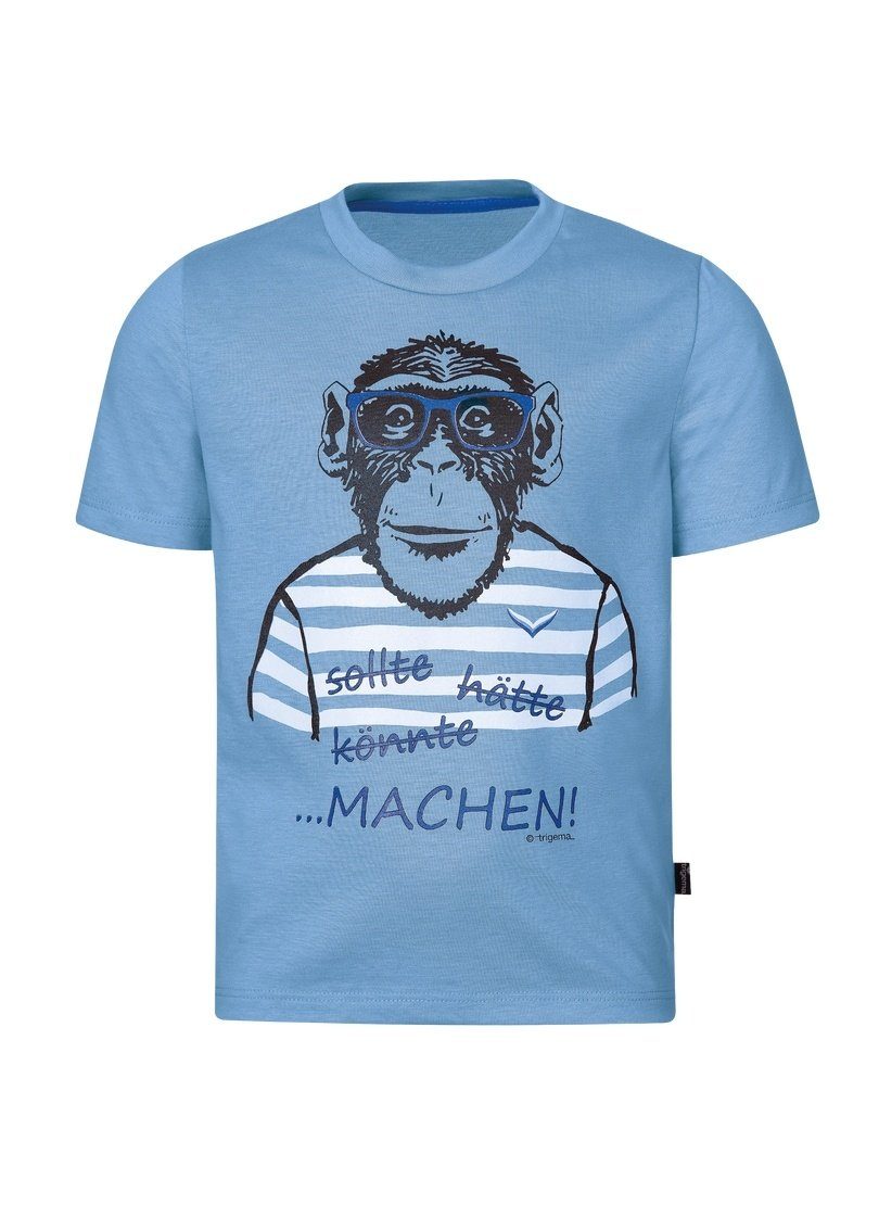 Trigema T-Shirt TRIGEMA T-Shirt großem ice-blue mit Affen-Druckmotiv