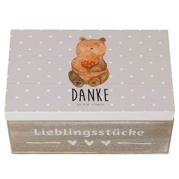 Mr. & Mrs. Panda Dekokiste Dankbär - Grau Pastell - Geschenk, Erinnerungsbox, Teddy, Holzkiste, (1 St)