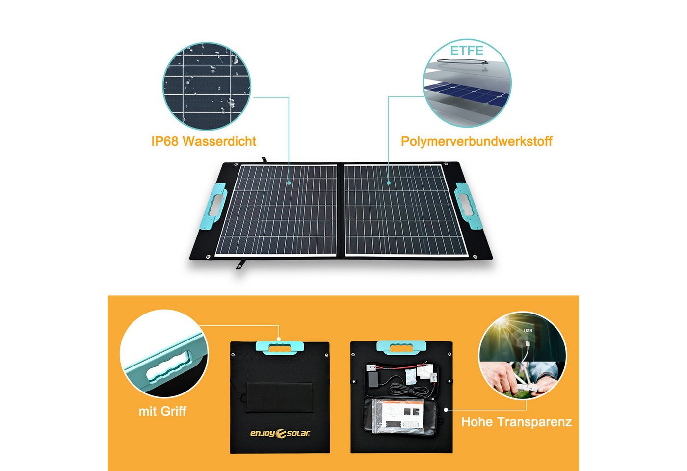 Thumbnail - enjoy solar Solarmodul Faltbar Solartasche Gaia Serie 100W-440W / 12V, Monokristallin, Design für Unterwegs, hohe Schutz...