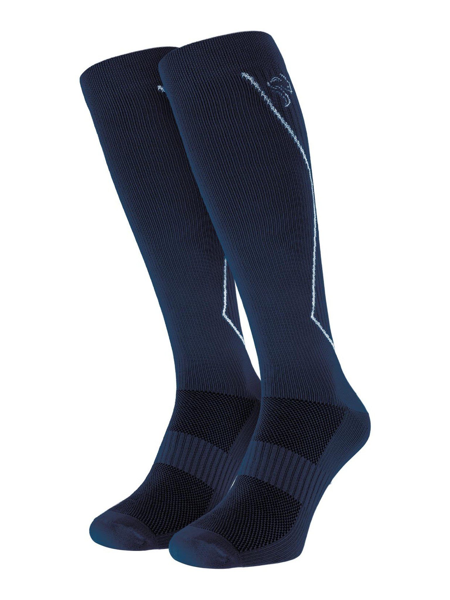 Black Snake Laufsocken Kompressionssocken Damen und Herren als Kniestrümpfe mit Polstersohle (Socken-Set, 1-Paar, Dunkelblau 39/42) mit Rippschaft und Luftzonen am Rist sowie Polster an der Ferse