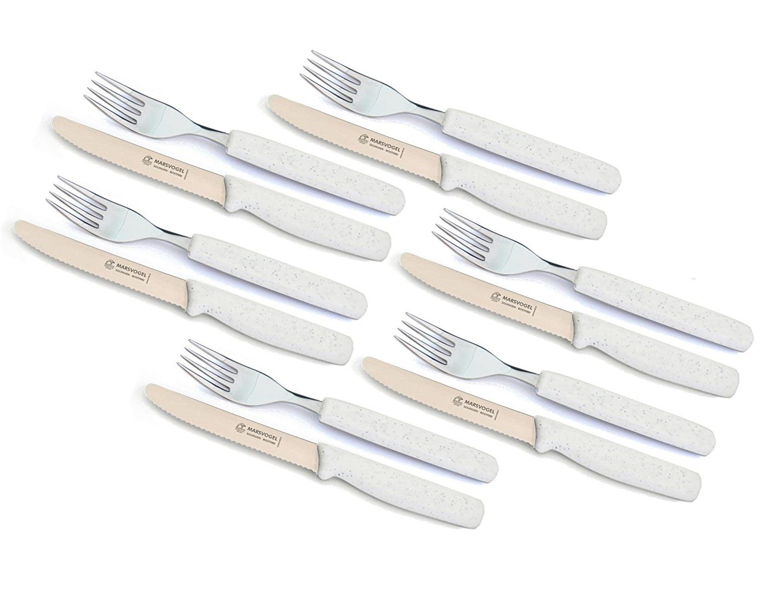 Marsvogel Besteck-Set Tafelbesteck, 12 tlg, weiß/flitter, 6x Tischmesser + 6x Menügabel