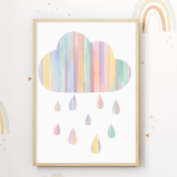Tigerlino Poster Boho Regenbogen Sonne Wolke 3er Set Wandbilder Kinderzimmer Deko