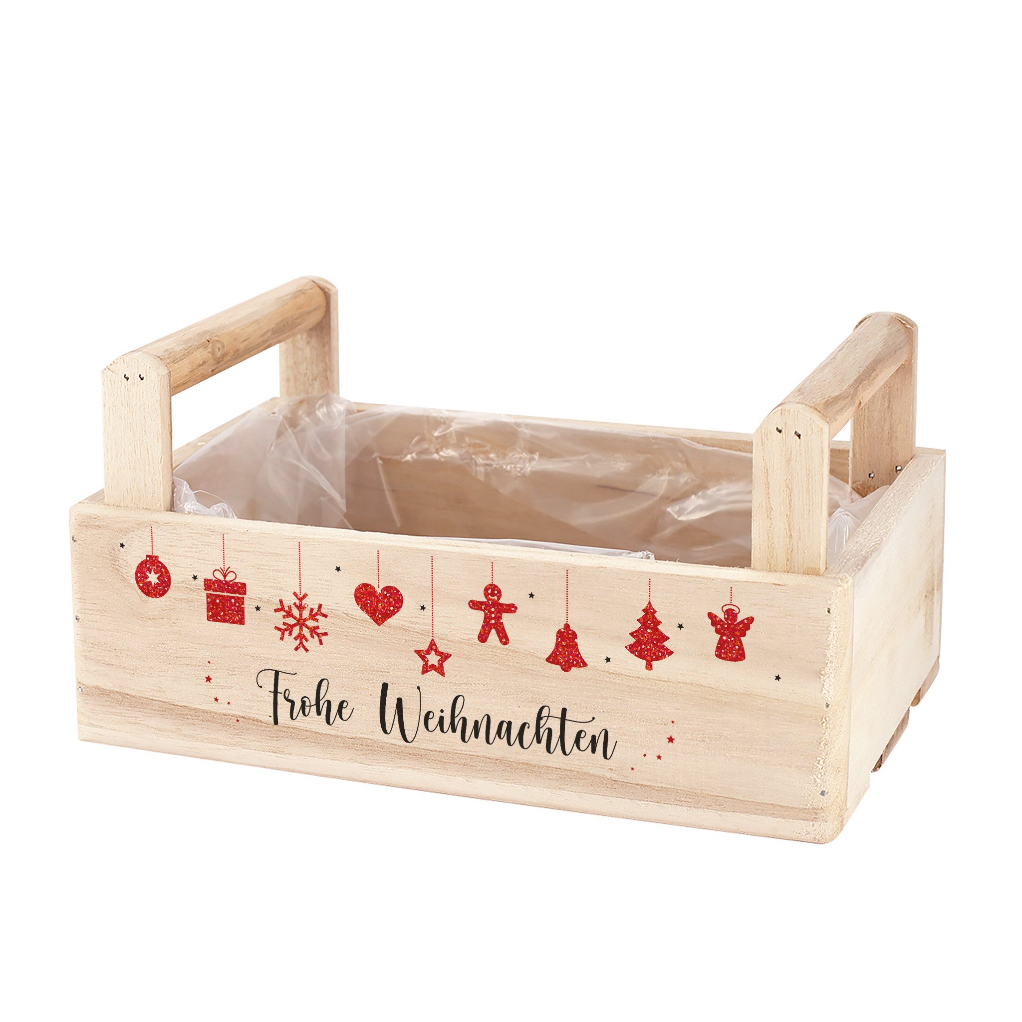 Herz & Heim Geschenkbox zu Weihnachten oder Nikolaus - Holzkorb für Weihnachtsgeschenke, mit Holzgriffen