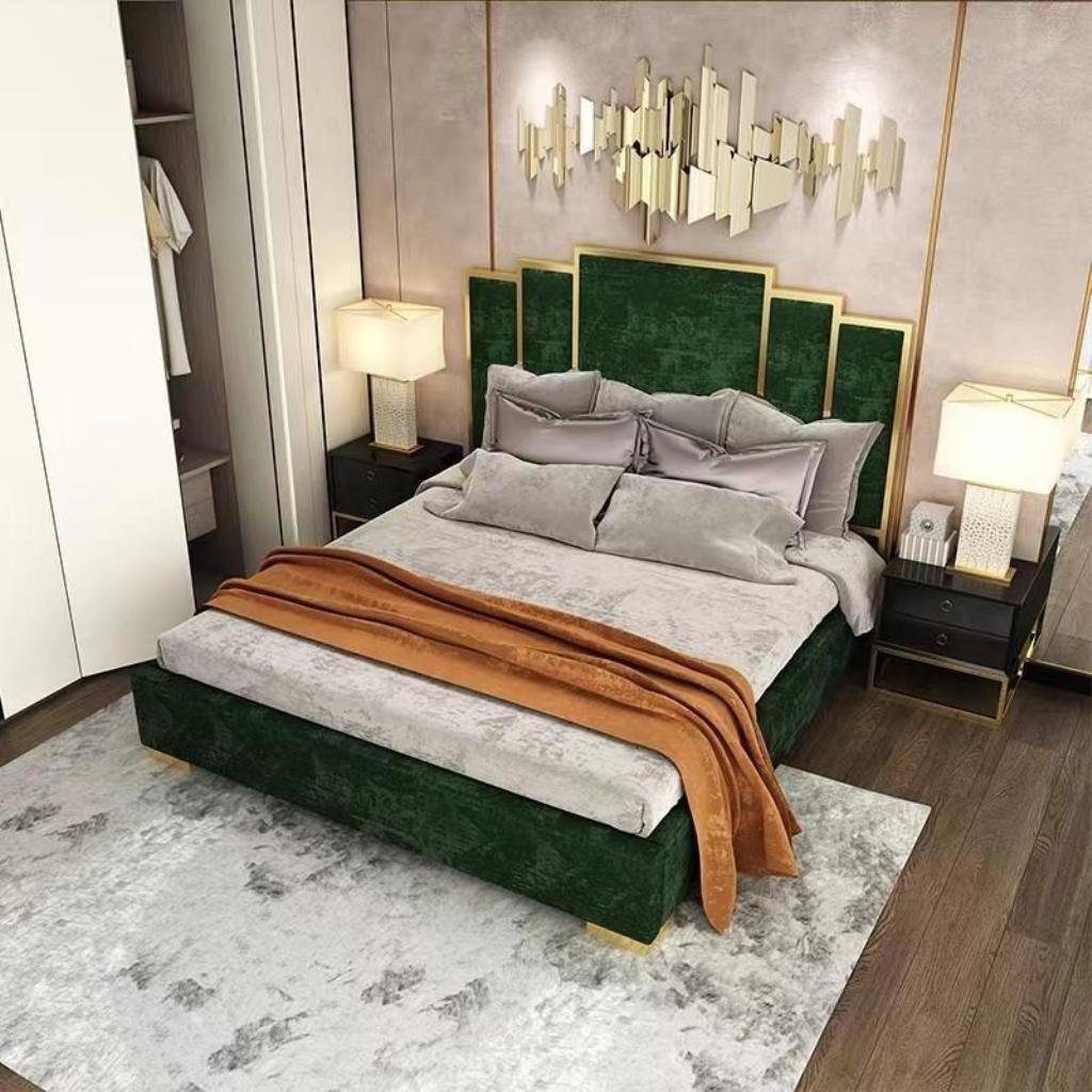 JVmoebel Bett Bett 2x Nachttisch 3 tlg Schlafzimmerset Design Modern Nachttische (1-tlg., 1x Bett), Made in Europa Grün