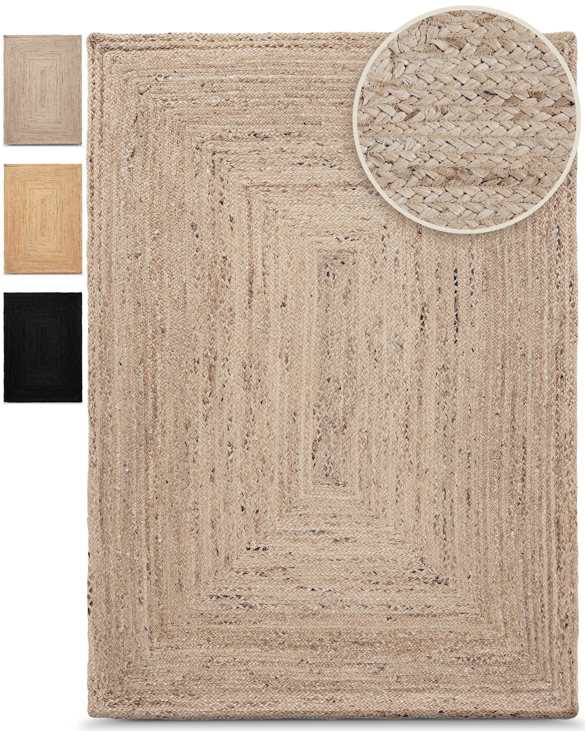 carpetfine Teppich Nele Juteteppich Naturfaser, rechteckig, Höhe: 6 mm, geflochtener Wendeteppich aus 100% Jute, quadratisch und als Läufer