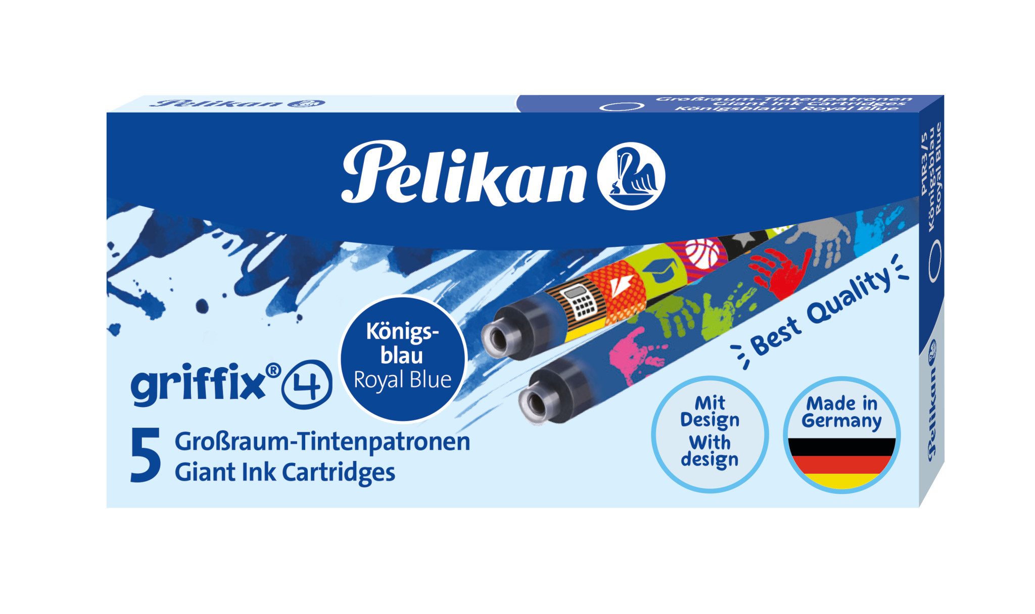 Pelikan Füllhalter griffix Stufe 4, 5x Tintenpatrone für griffix Füller farbig bedruckt
