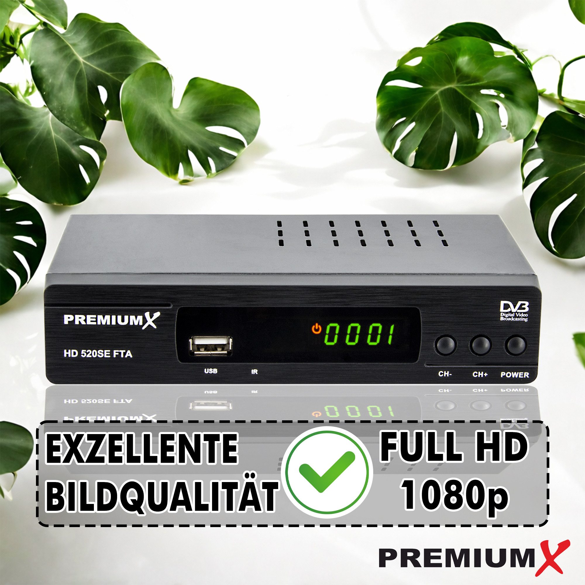 PremiumX HD 520SE-B FTA Digital SAT Receiver DVB-S2 HDMI SCART Antennenkabel SAT-Receiver