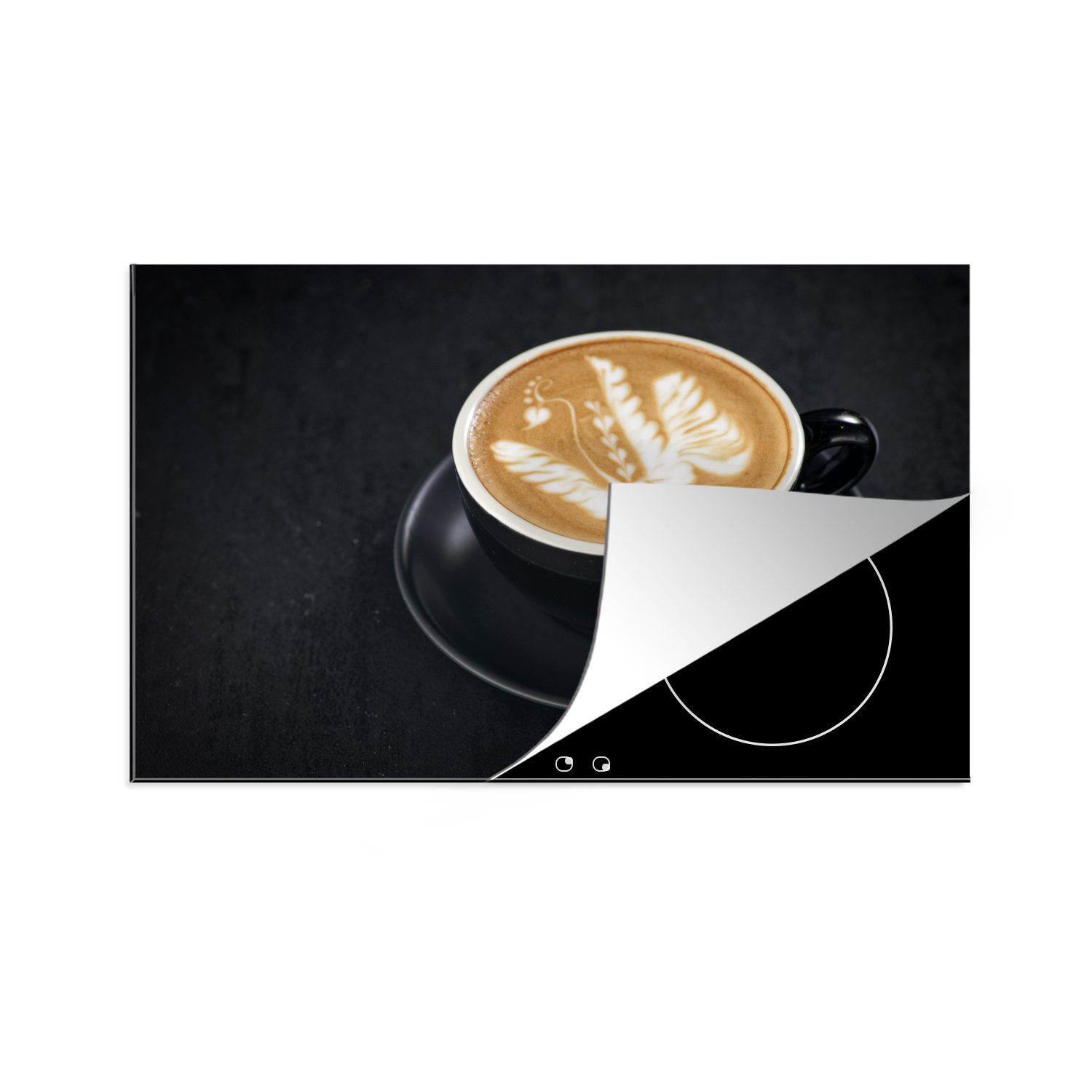 MuchoWow Herdblende-/Abdeckplatte Ein Phönix aus Latte Art in einem Cappuccino, Vinyl, (1 tlg), 81x52 cm, Induktionskochfeld Schutz für die küche, Ceranfeldabdeckung