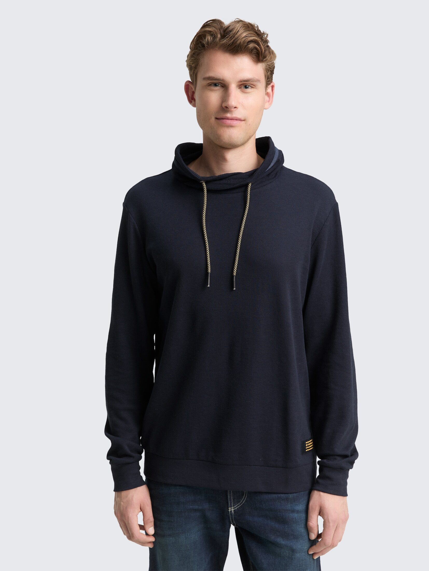 TOM TAILOR Langarmshirt T-Shirt Snood Langarmshirt mit Waffelstruktur