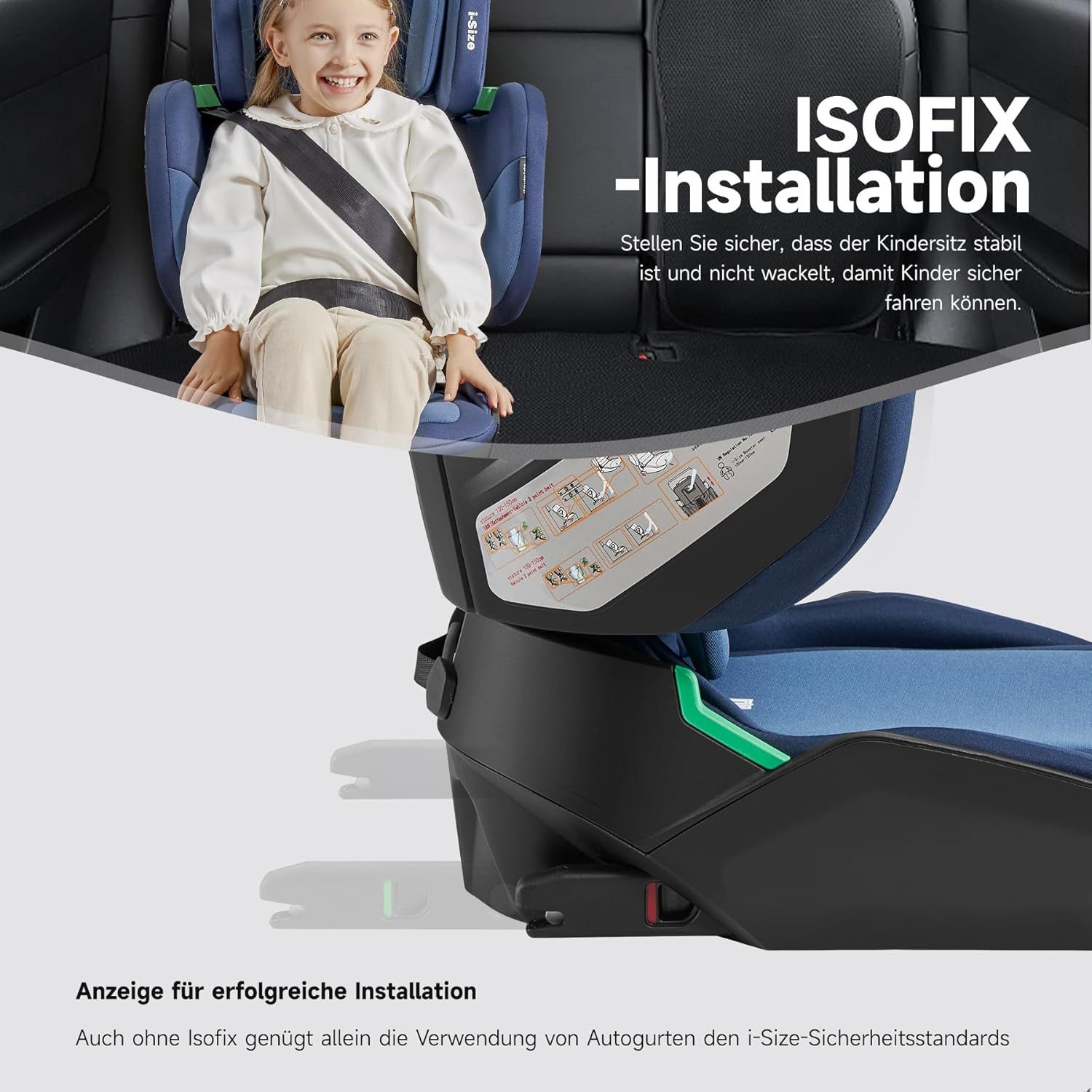 ibettertec Autokindersitz Faltbar Kindersitz mit ISOFIX, i-Size R129, ab: 100 cm, bis: 150 cm, (Kinderautositze ca. 3-12 Jahre), Kindersitzerhöhung mit Rückenle – Bild 3 von 5