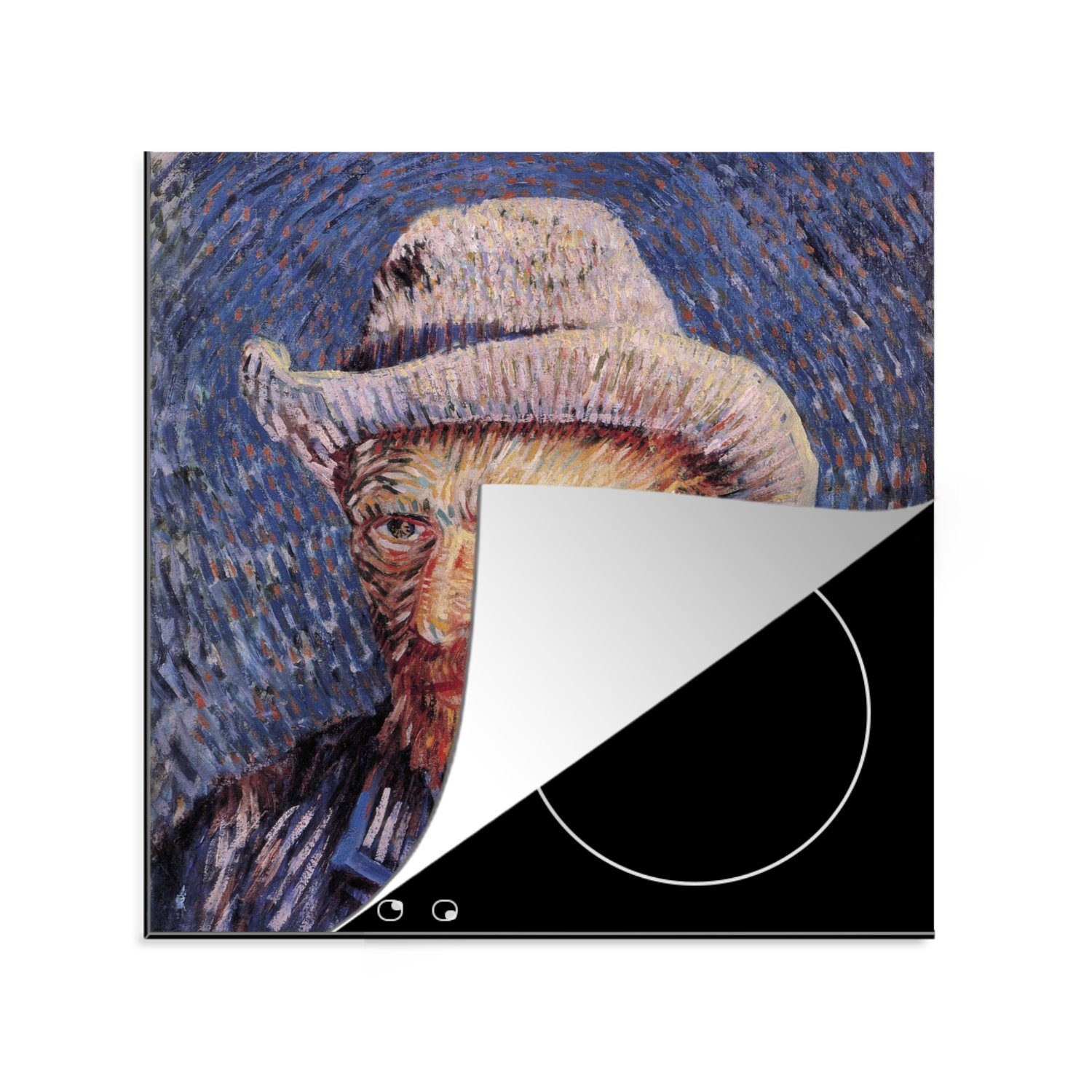 MuchoWow Herdblende-/Abdeckplatte Selbstbildnis mit grauem Filzhut - Vincent van Gogh, Vinyl, (1 tlg), 78x78 cm, Ceranfeldabdeckung, Arbeitsplatte für küche