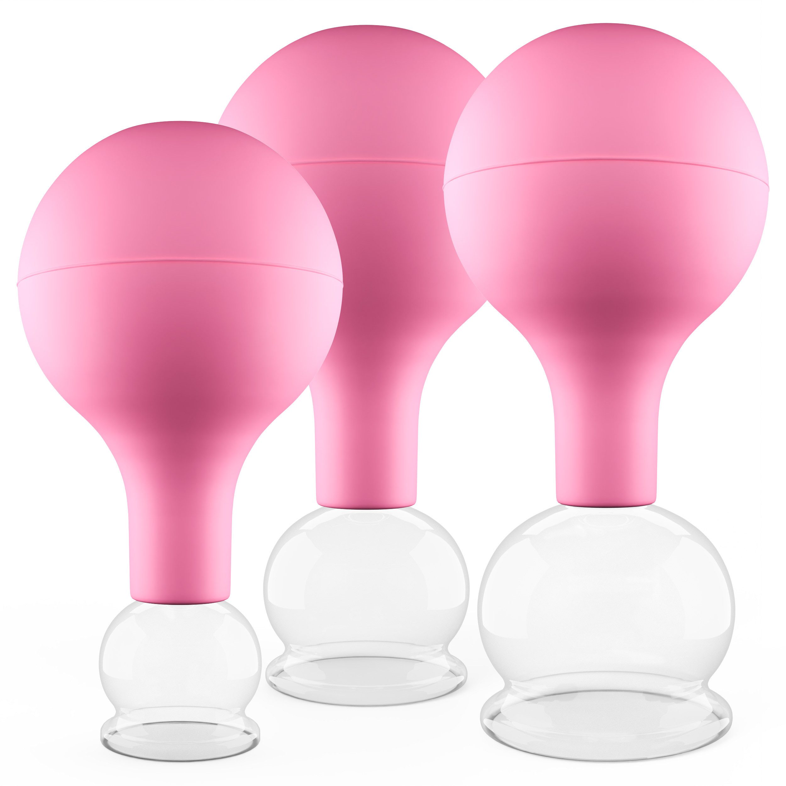 pulox Vakuum-Massager Schröpfgläser Set aus Echtglas 3 Stück diverse Größen klein Pink