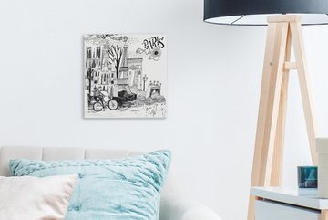 OneMillionCanvasses® Leinwandbild Paris - Zeichnung - Schwarz, (1 St), Leinwand Bilder für Wohnzimmer Schlafzimmer