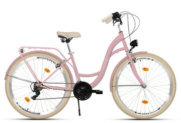 MILORD BIKES Cityrad Milord City Komfort Fahrrad Damen, 28/26 Zoll, Rosa-Creme, 21-Gang, 21 Gang, Kettenschaltung