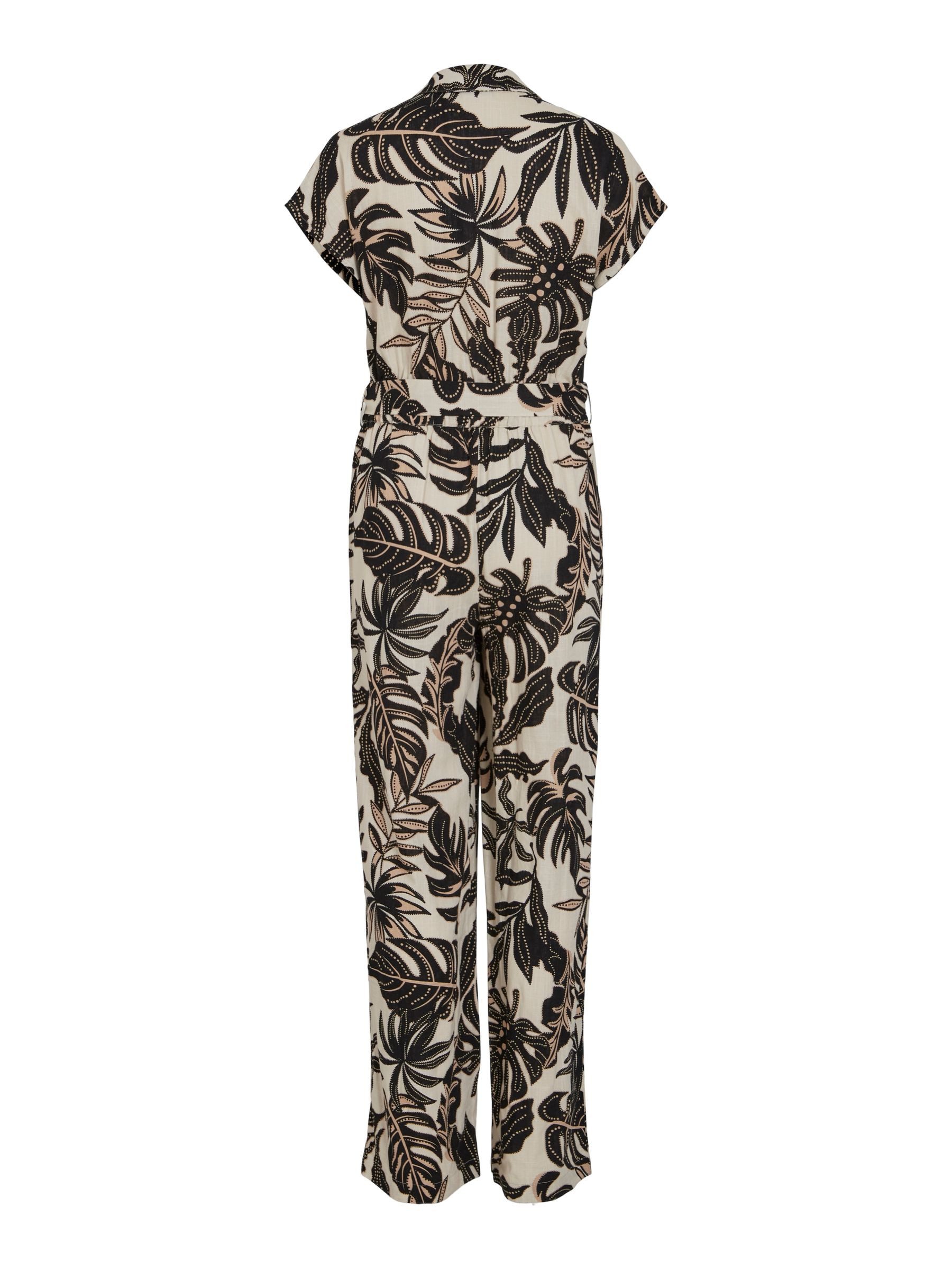 Vila Jumpsuit Einteiler Hosenanzug mit Bindegürtel für Damen Leinen Normal Fit Knopfleiste Kurzarm Geblümt atmungsaktiv