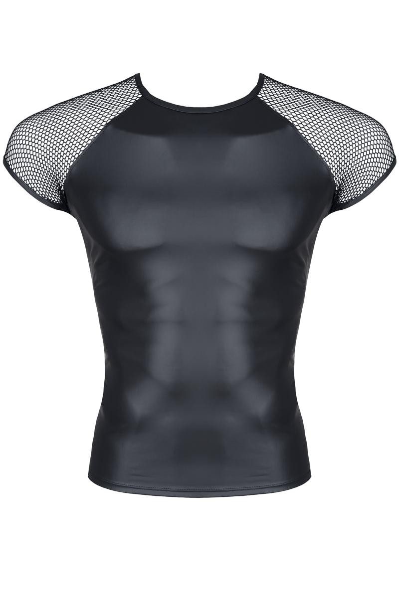 T-Shirt Herren T-Shirt schwarz kurzarm aus wetlook Material Hemd dehnbar blick