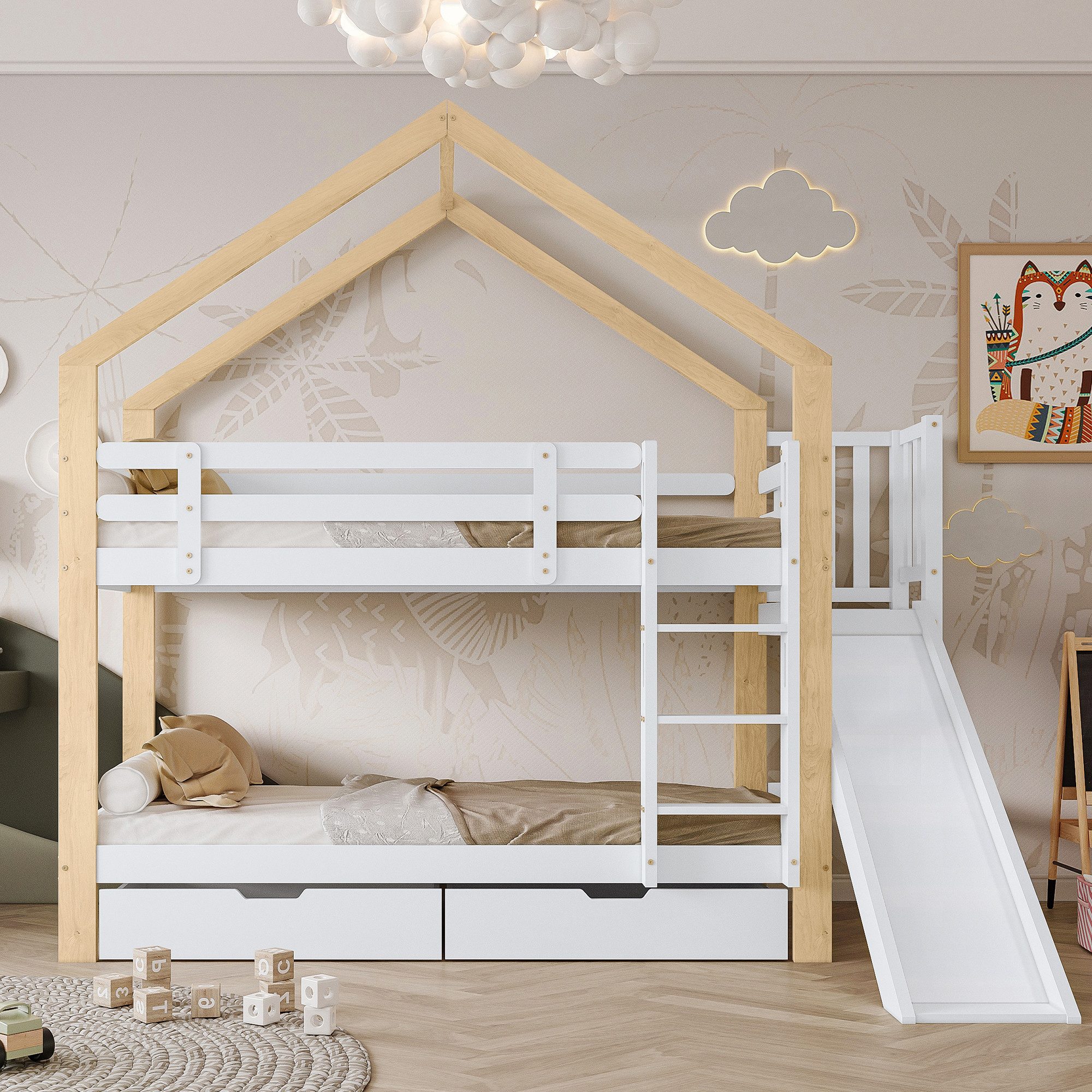 Flieks Etagenbett, Kinderbett mit Rutsche, dreistufiger günstig online kaufen