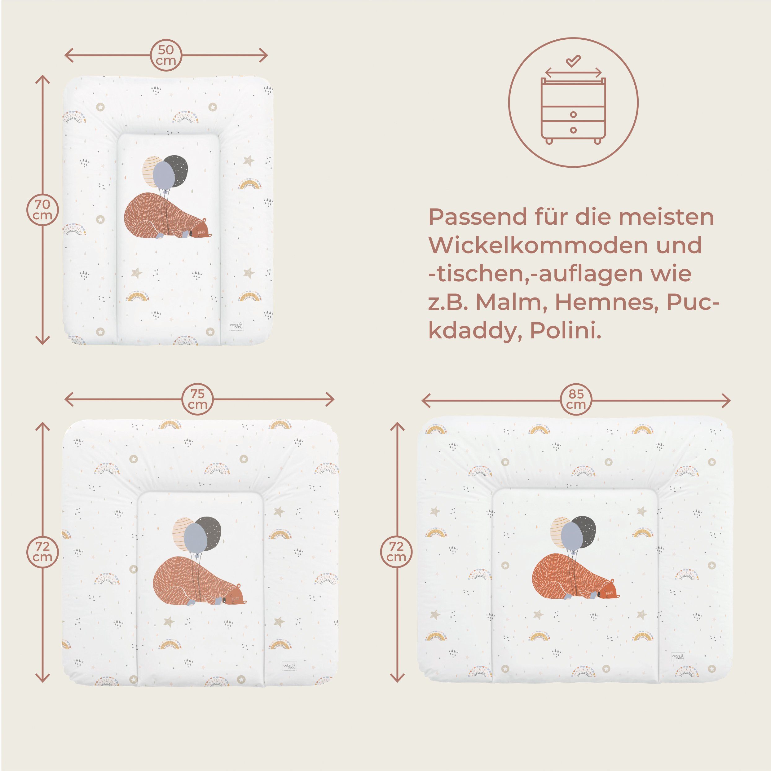 CEBA BABY Wickelauflage Weiche Baby Wickelunterlage 75 x 72 cm / 85 cm x 75 günstig online kaufen