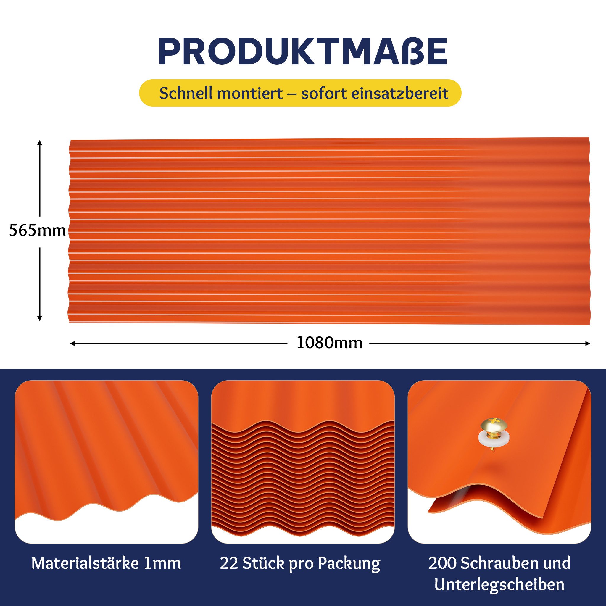 Thanaddo Trapezblech 22-teiliges Set aus trapezförmigen PVC-Wellplatten - 10,12 m² – Bild 2 von 5