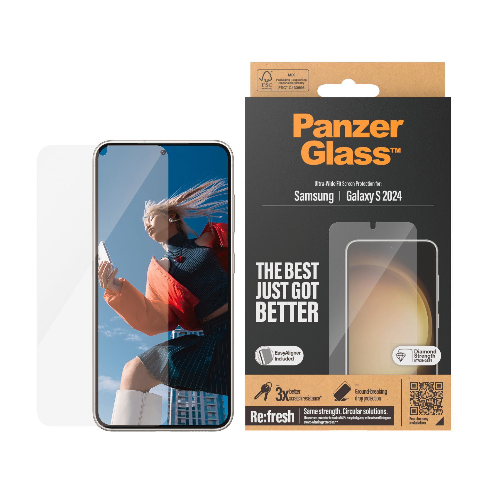 PanzerGlass Displayschutzglas Ultra Wide Fit Screen Protector für Samsung Galaxy S24, Displayschutzfolie, stoßfest, kratzbeständig