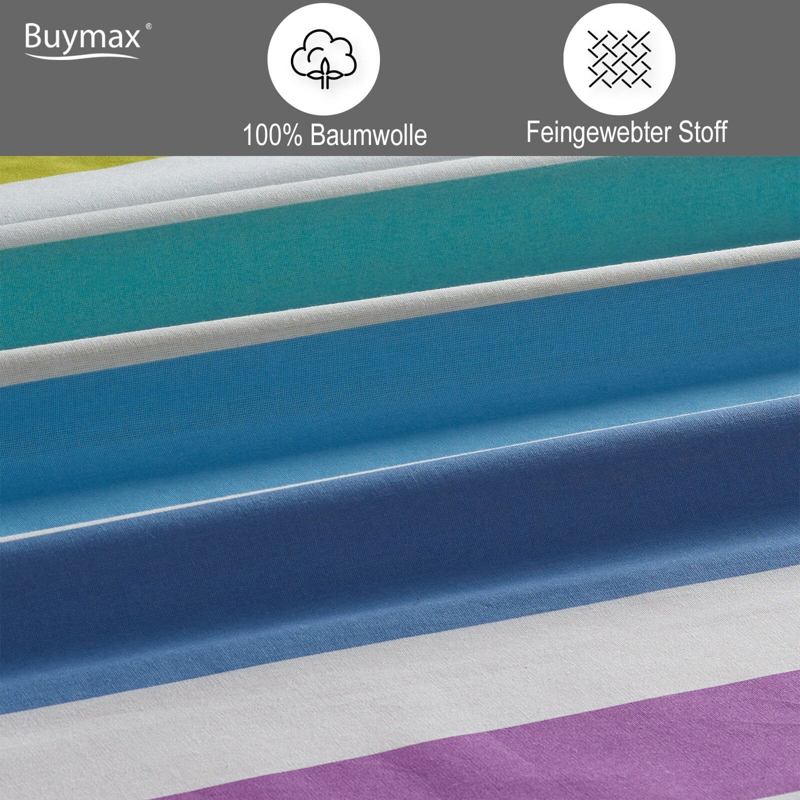 Buymax Bettwäsche Regenbogen, Rainbow 100% Baumwolle, Renforcé, 2 teilig, 135x200 cm, mit Reißverschluss, Gestreift, Streifen Bunt Rot Weiß Gelb