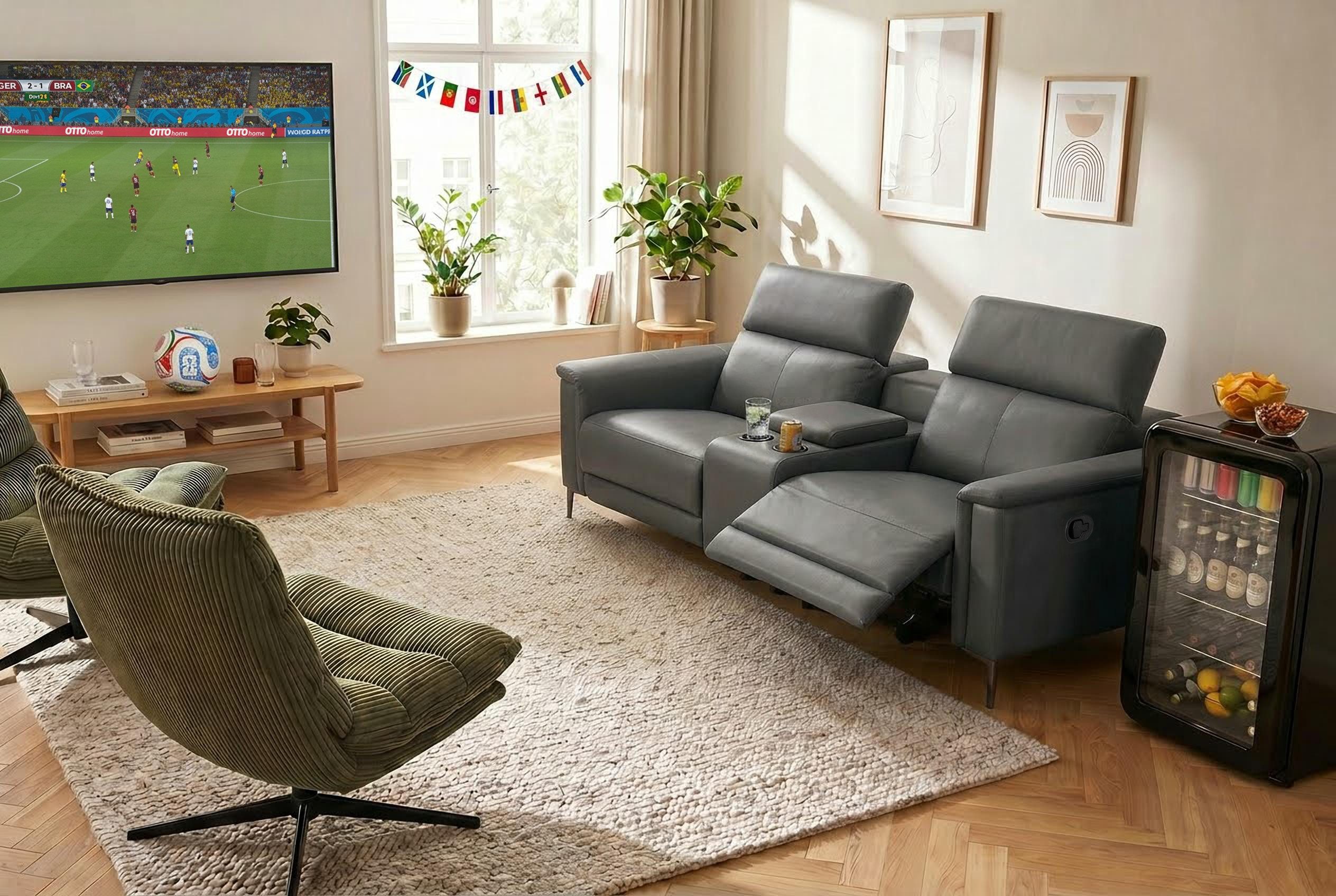 OTTO home 2-Sitzer LUND, Kinosofa, Relaxfunktion, TV-Sessel, manuell/elektrisch (USB-A), Kopfteilverstellung, Getränkachhalter, u. Staufach