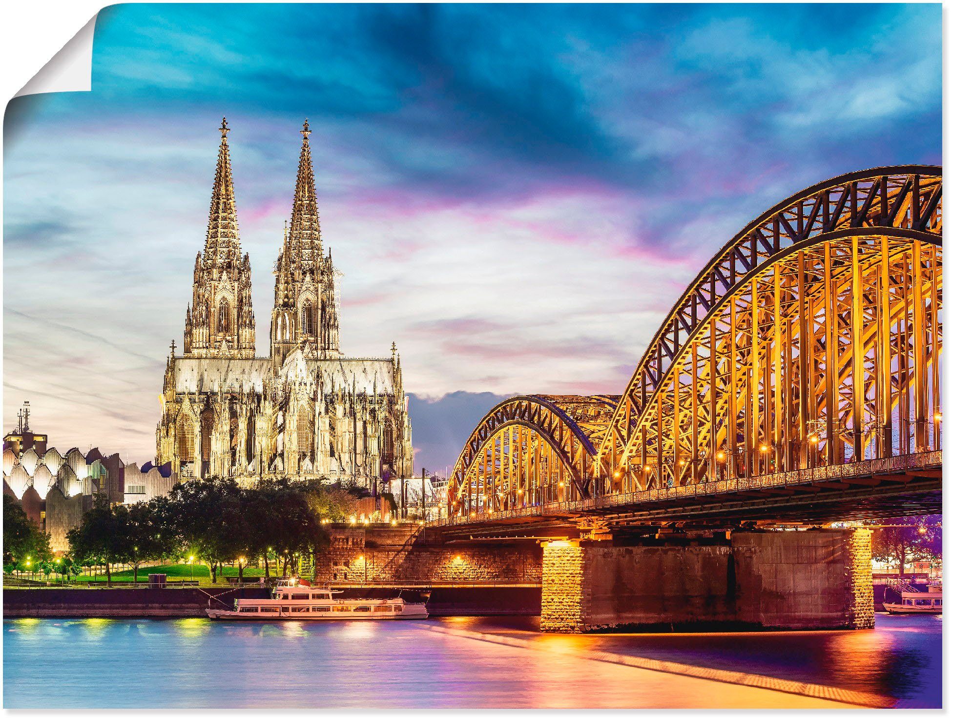 versch. Wandbild Köln, in Dom Größen Poster (1 Alubild, in und Leinwandbild, Wandaufkleber Artland Brücke Deutschland als oder St),