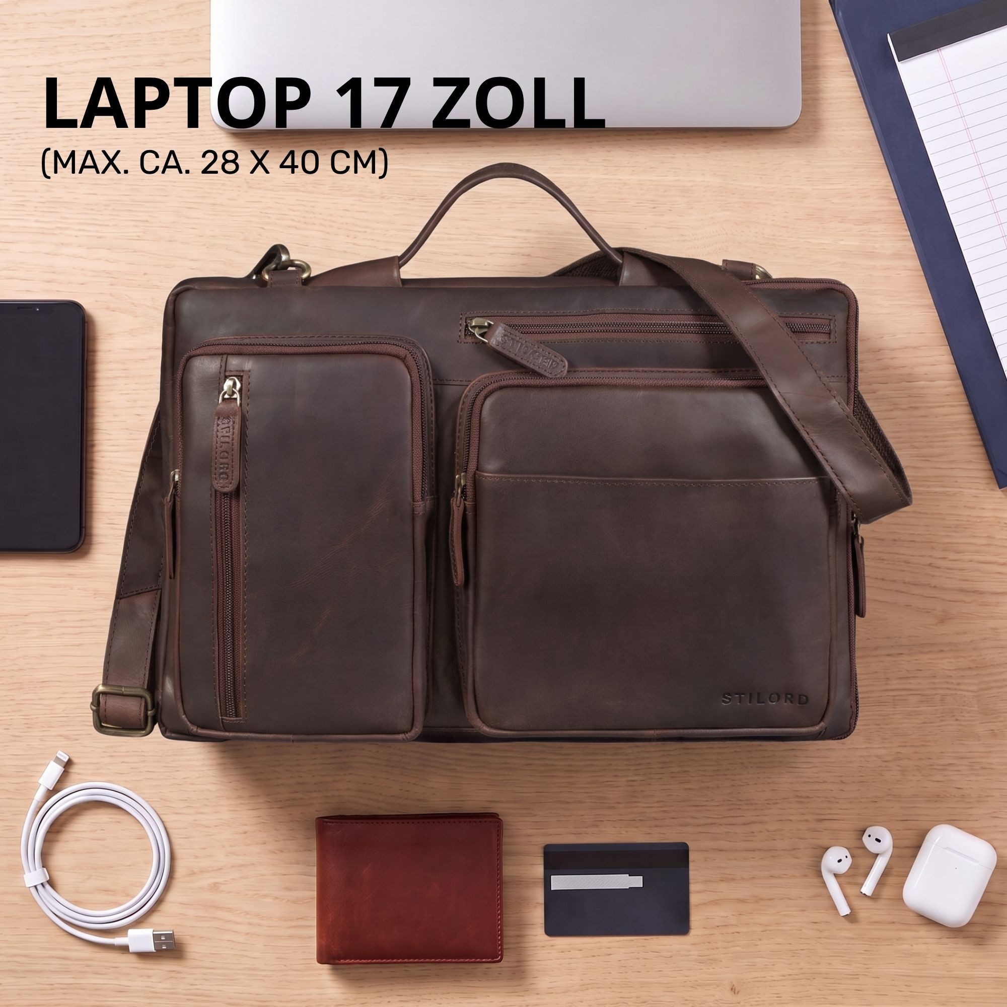 STILORD Laptoptasche "Torsten" Laptoptasche Herren Leder Sleeve 15,6-17 Zoll