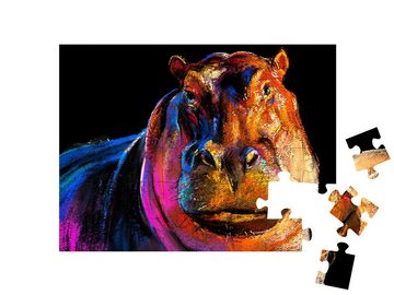 puzzleYOU Puzzle Pastellmalerei: Ein Nilpferd, 48 Puzzleteile, puzzleYOU-Kollektionen Nilpferde, Tiere in Savanne & Wüste