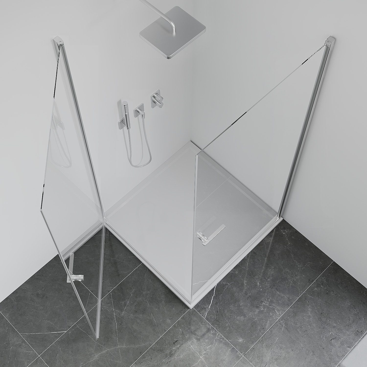 welltime Eckdusche Firenze, BxT: 80x80 cm, Einscheibensicherheitsglas, Rahmenloses Design mit extravaganten Griffen, 6mm ESG