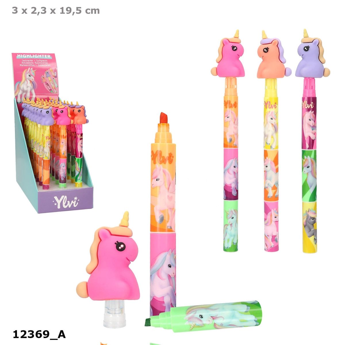 Depesche Spiel Ylvi 3-in-1 Highlighter mit Einhorn Topper - bunte Farben