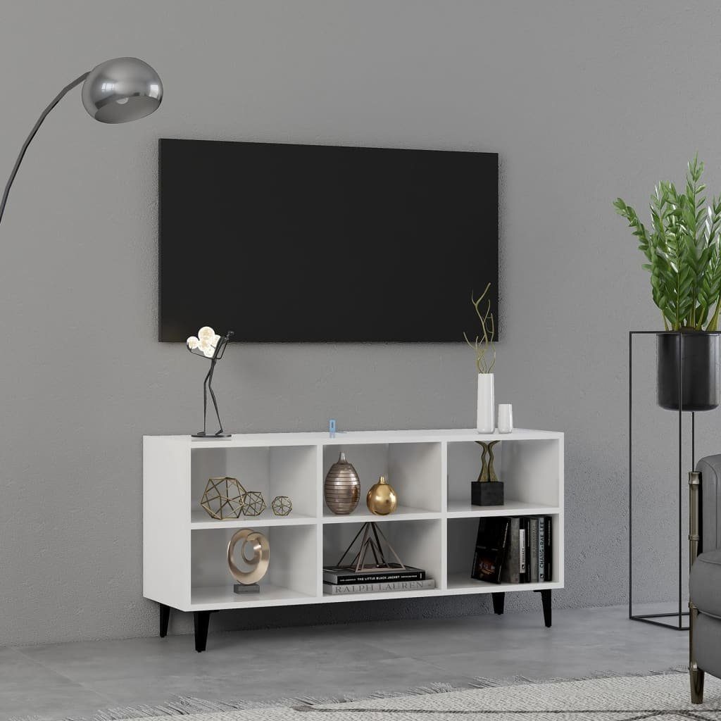 furnicato TV-Schrank mit Metallbeinen Hochglanz-Weiß 103,5x30x50 cm
