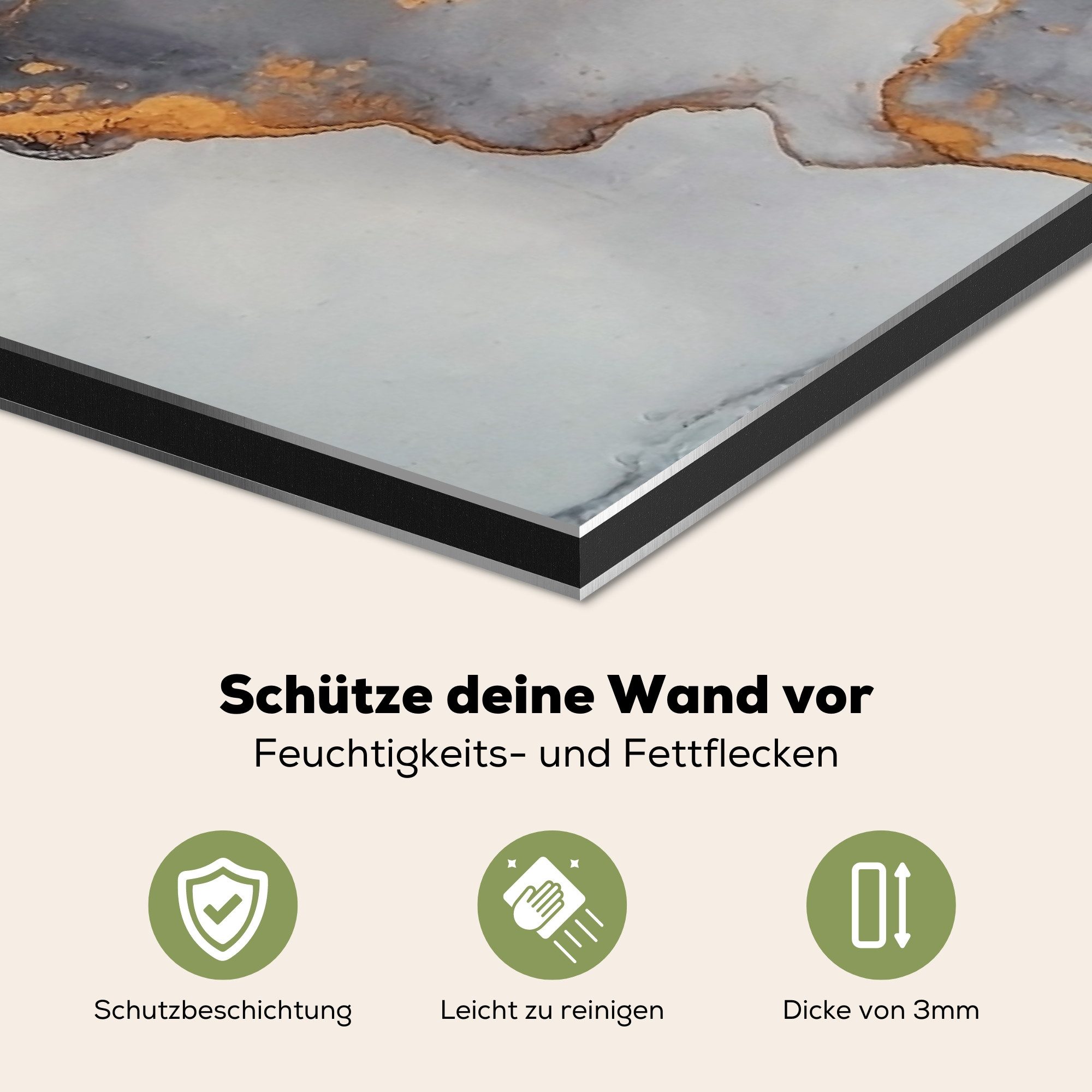 KitchenYeah Küchenrückwand Schwarz - Marmor - Luxus - Gold, (1-tlg), Spritzschutz Küchenrückwand, Wandschutz, 60x30 cm