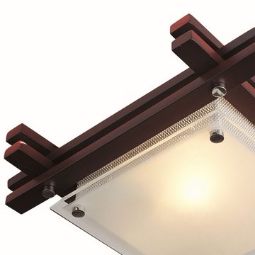 Globo Deckenleuchte Deckenleuchte Wohnzimmer Deckenlampe Holz Glas rustikal eckig 27 cm