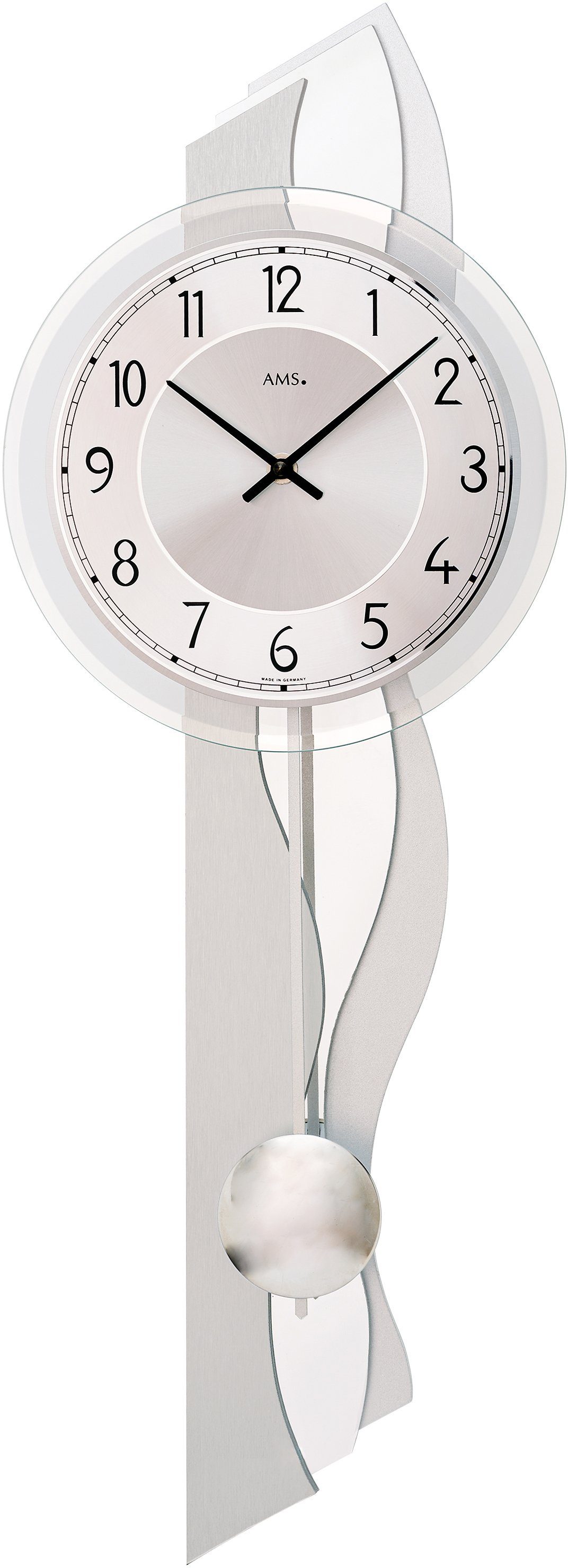 AMS Pendelwanduhr W7476 (Quarzuhr,Holzgehäuse,Esszimmer,Wohnzimmer,Made in Germany)