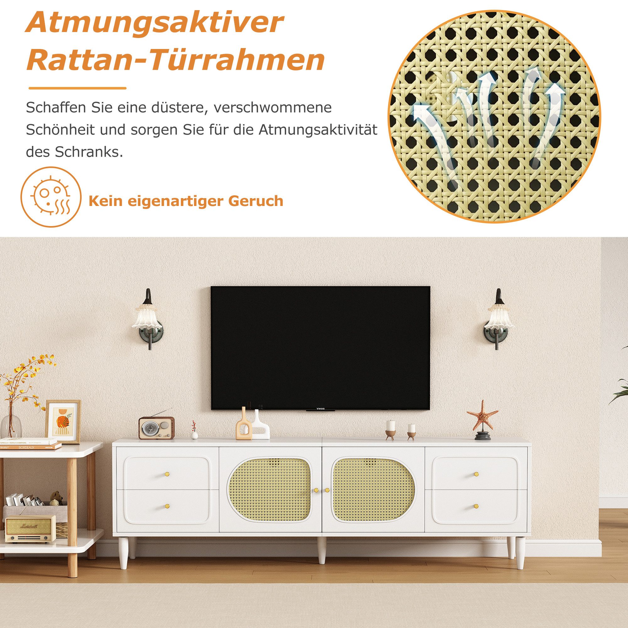 Merax Lowboard mit Rattantüren und vier günstig online kaufen