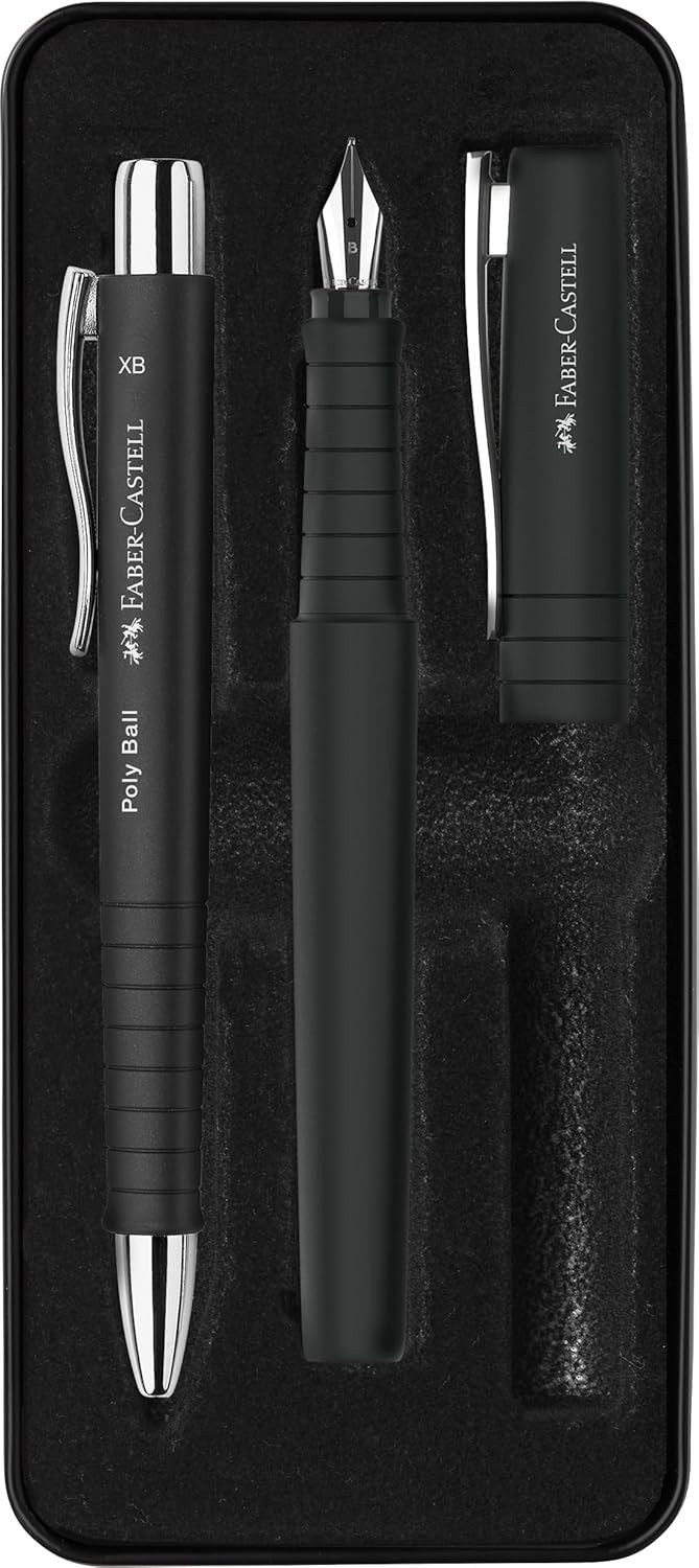 Faber-Castell Füllhalter Schreibset Poly Ball Pen, Füller M Kuli XB im Metalletui ideal als Geschenk
