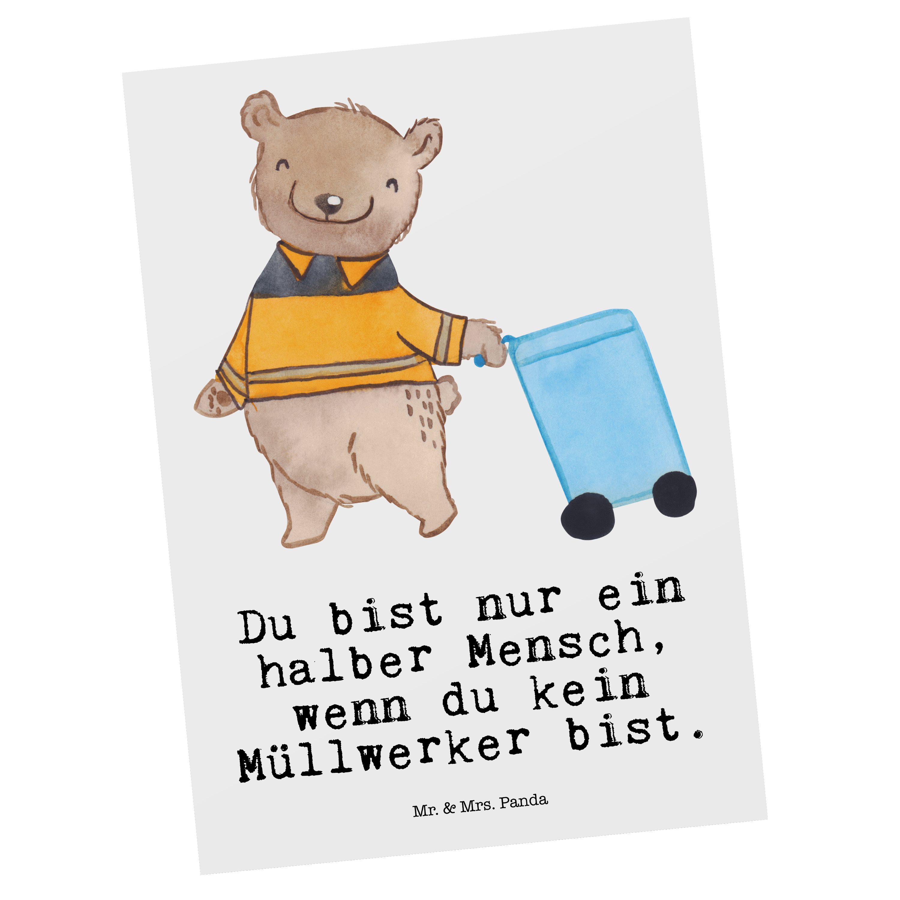 Mr. & Mrs. Panda Postkarte Müllwerker mit Herz - Weiß - Geschenk, Dankeskarte, Karte, Fachkraft