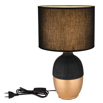 etc-shop Tischleuchte, Leuchtmittel nicht inklusive, Tischlampe Schreibtischleuchte modern Textilschirm schwarz gold H 43cm