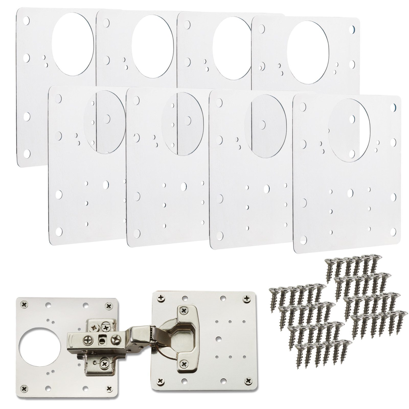 SO-TECH® Möbelbeschlag Topfband Reparaturplatten Edelstahl 90 x 90 x 0,53 mm (8 St), Reparaturset für Topfbänder mit Ø35 mm, Schrankscharnier Top