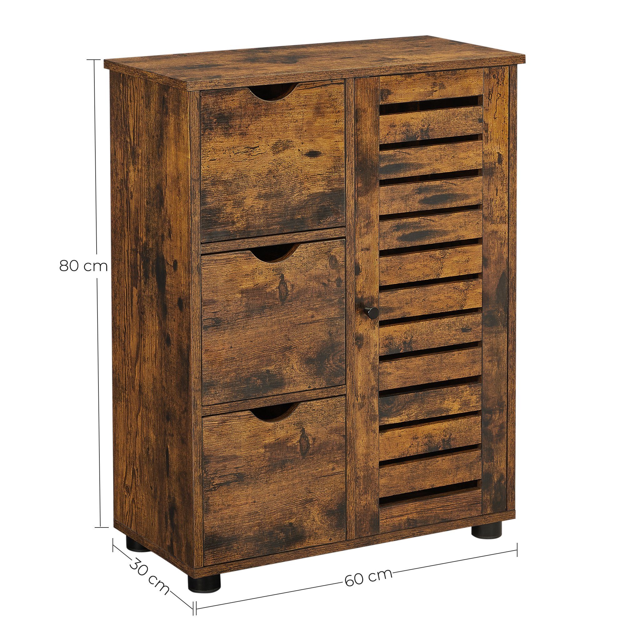 VASAGLE Badkommode Badezimmerschrank schmaler Badschrank verstellbare Ablage, 30 x 60 x 80 cm, mit 3 Schubladen, Beistellschrank, Kommode – Bild 4 von 5