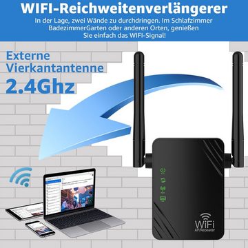 VSIUO WLAN Verstärker, 300Mbit/s, 2.4G Internet Repeater mit LAN Anschluss WLAN-Repeater, WLAN-System Abdeckung: bis zu 100QM