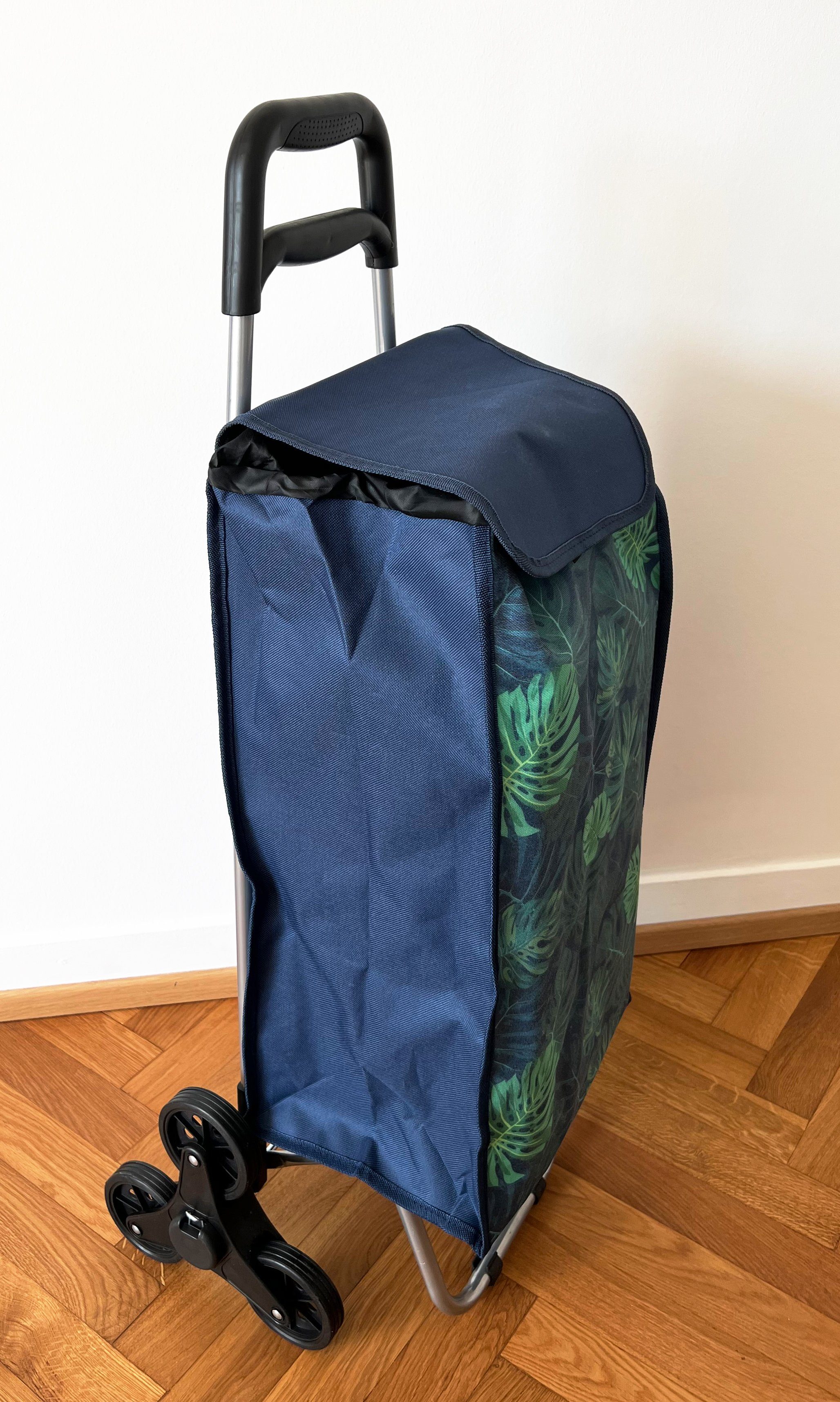 ADOB Einkaufstrolley Tropische Blätter, 50 l, geräuscharme Räder, Reissverschlussfach auf Rückseite, leicht (1,8 kg)