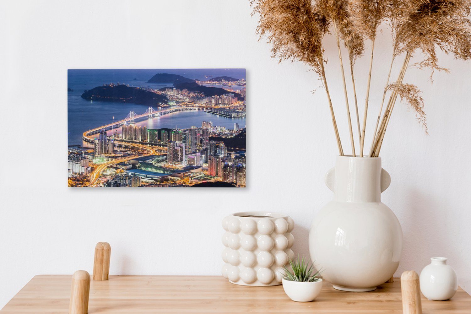 Busan Skyline Wanddeko, OneMillionCanvasses® am St), Südkorea (1 Abend, Wandbild Leinwandbild 30x20 von in cm Aufhängefertig, Leinwandbilder,