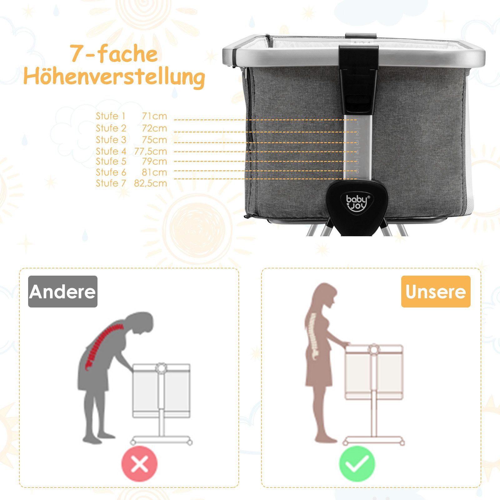 COSTWAY Beistellbett, 7-stufig höhenverstellbar, mit Matratze, günstig online kaufen