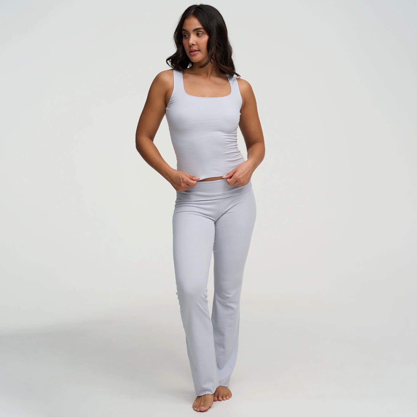 Creamy Fabrics Hausanzug Cotton Tanktop mit eckigem Ausschnitt-Artic Ice-S (1 tlg)