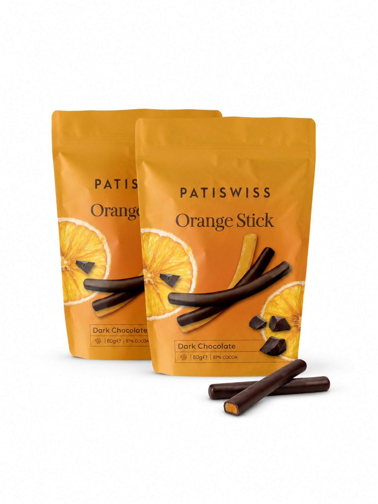 PATISLOVE Schokolade Patislove Zartbitterschokolade Orangen-Sticks, Schoko-Stäbchen, 80g, Fruchtige Orangenfüllung, Edelbitterschokolade, Premium-Qualität